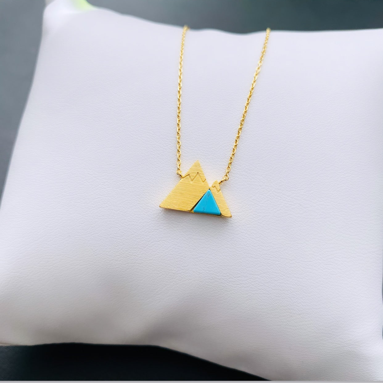 Turquoise Stone Triangle Mountain Necklace