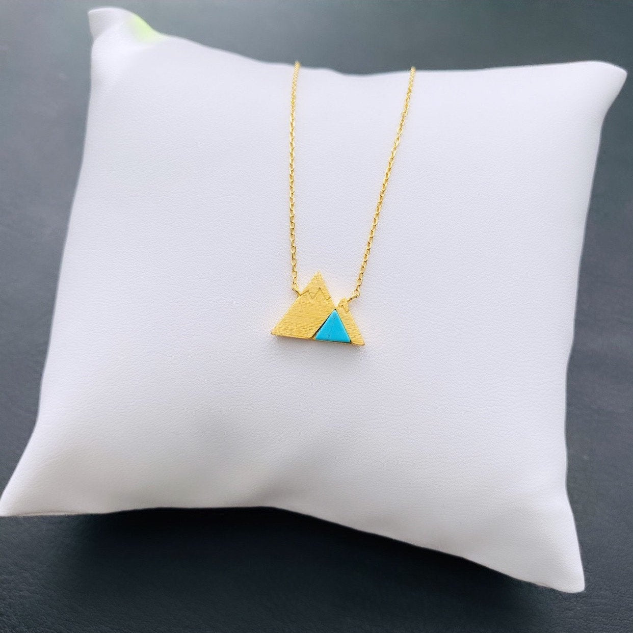 Turquoise Stone Triangle Mountain Necklace