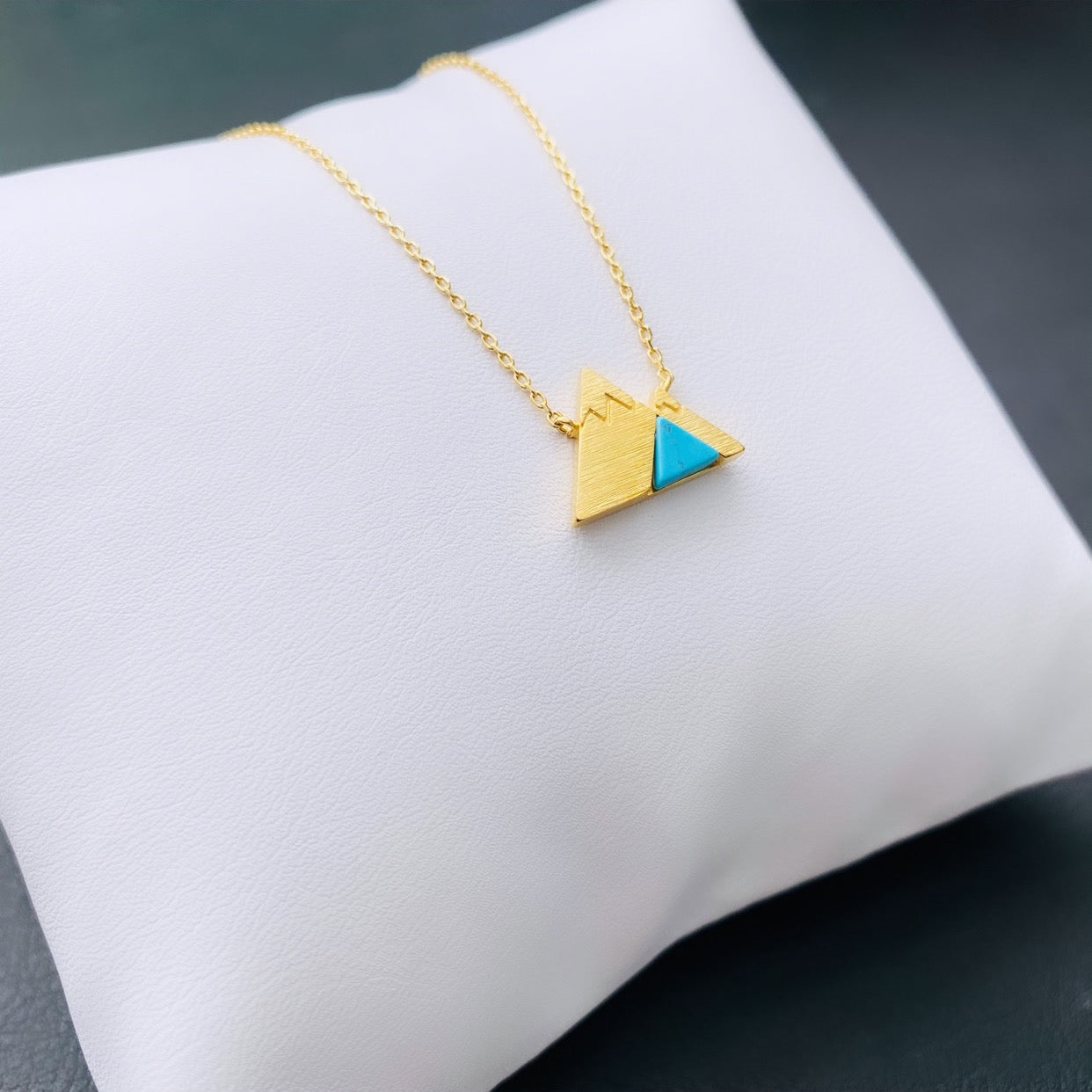 Turquoise Stone Triangle Mountain Necklace