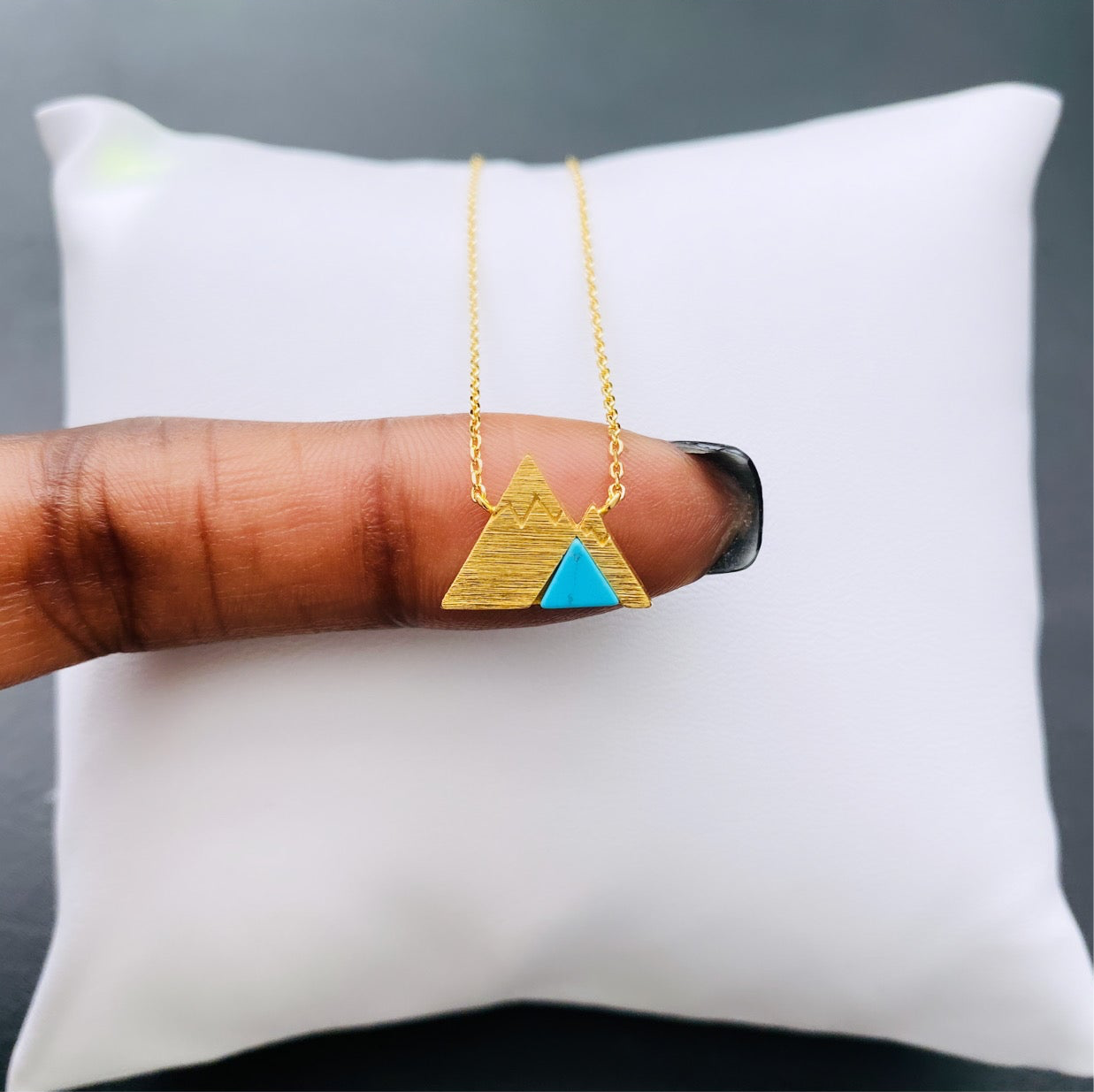 Turquoise Stone Triangle Mountain Necklace